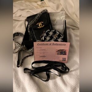 Black vegan leather phone bag w/tweed fabric small coin pouch🔥❤️SOLD!